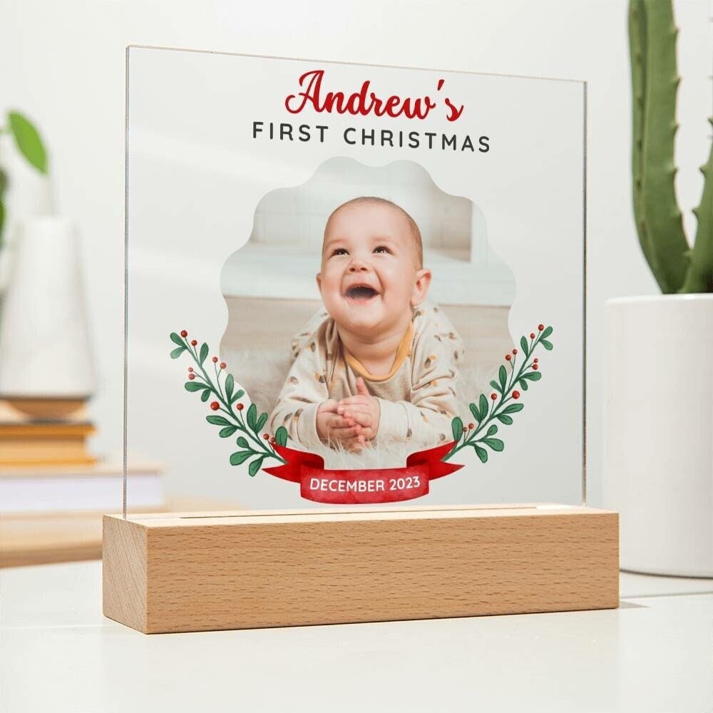 Baby's first Christmas gift personalized Acrylic plaque, Baby Girl 1st Christmas memory, Baby Boy's 1st Christmas picture frame, Nursery